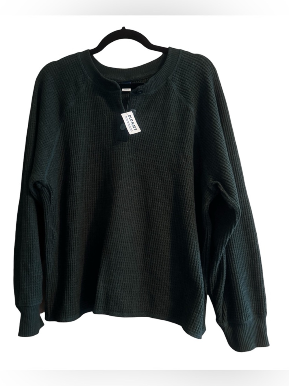 💜4/$40 Forest Green Waffle Knit Henley Sweater